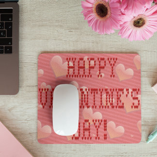 Happy Valentine's Day Tiny Heart Shaped Font Mouse Pad