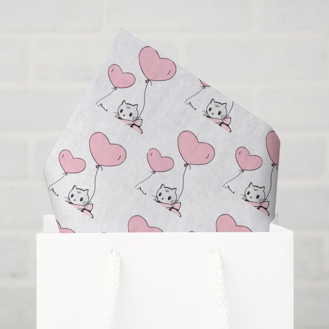 Happy Valentine's Day Tissue Paper Cat Pink Hearts (Gift Bag)