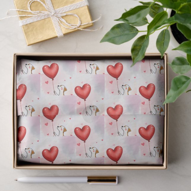 Happy Valentine's Day Tissue Paper Dog Red Hearts (Gift)