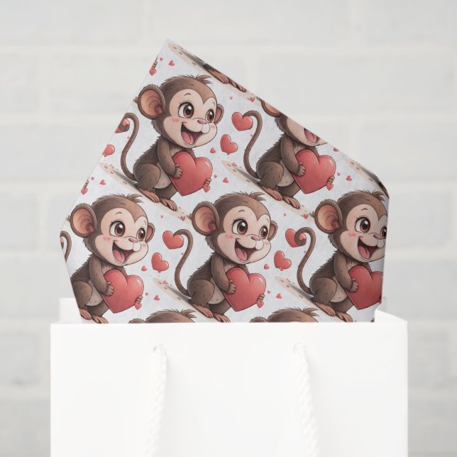 Happy Valentine's Day Tissue Paper Monkey Hearts (Gift Bag)
