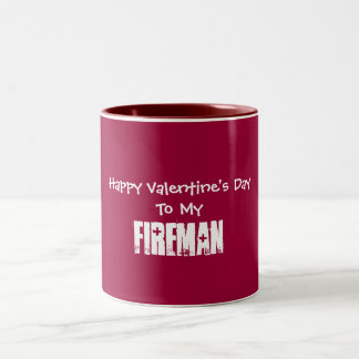 Happy Valentine's Day To My, Fireman-Mug Two-Tone Coffee Mug