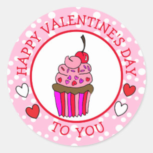 Happy Valentine's Day To You Cupcake and Hearts Classic Round Sticker