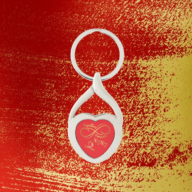 Happy Valentine's Day Together Forever Gold on Red Keychain (Creator Uploaded)