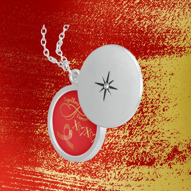 Happy Valentine's Day Together Forever Gold on Red Locket Necklace (Creator Uploaded)