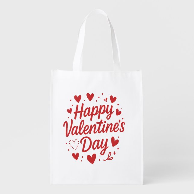 Happy Valentine's Day Tote Grocery Shopping  Bag (Front)