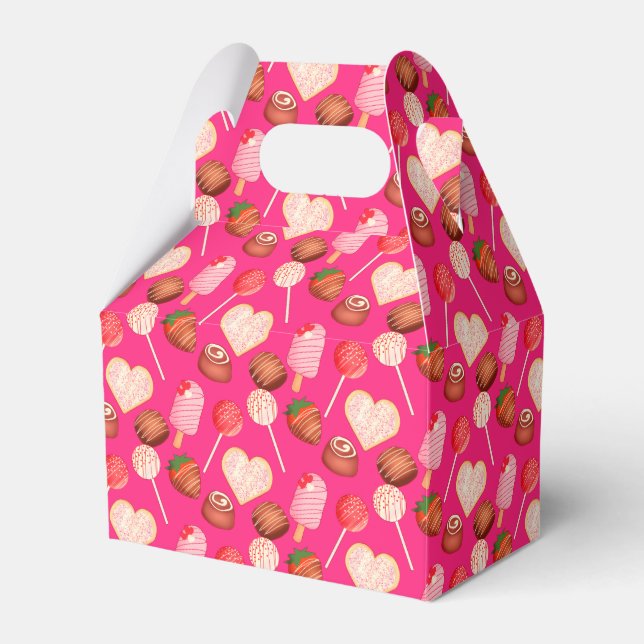 Happy Valentine's Day Treats And Candy Pattern Favor Boxes (Front Side)
