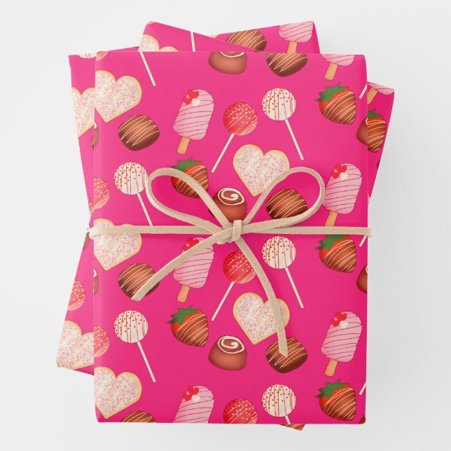 Happy Valentine's Day Treats And Candy Pattern Wrapping Paper Sheets (In situ)