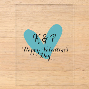 Happy Valentine's day turquoise heart name letter Acrylic Invitations
