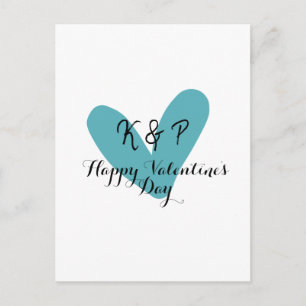 Happy Valentine's day turquoise heart name letter Postcard
