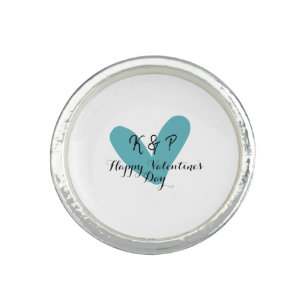 Happy Valentine's day turquoise heart name letter  Ring