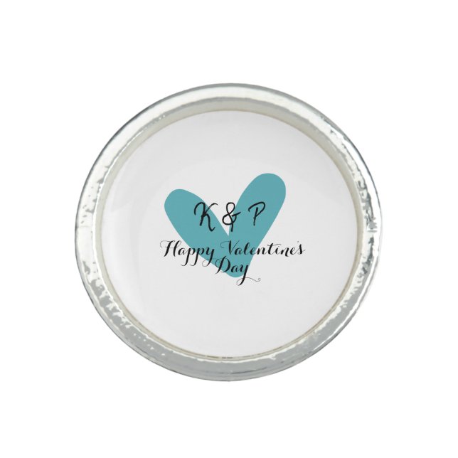 Happy Valentine's day turquoise heart name letter  Ring (Front)