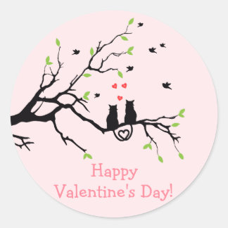 Happy Valentine's Day Two Black Cats in Love Classic Round Sticker