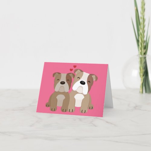 Happy Valentines Day  Two Bull Dog Puppies Thank You Card