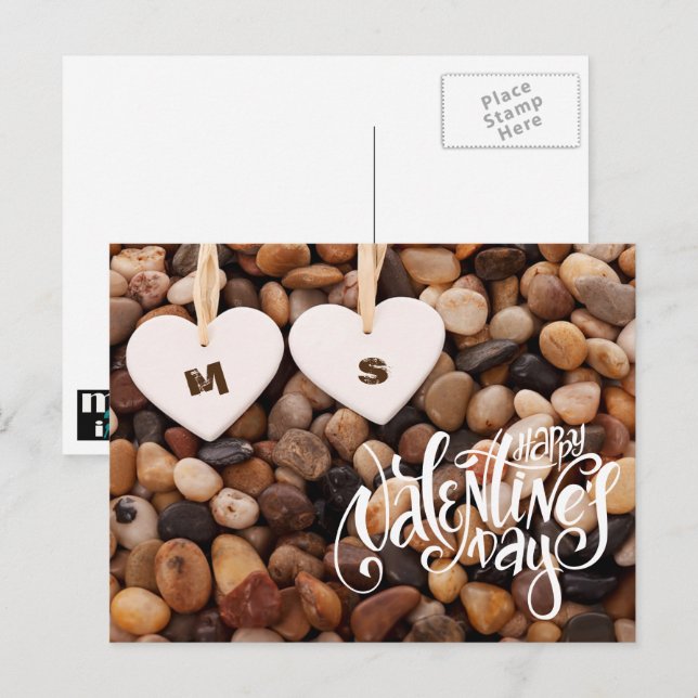 Happy Valentine's Day. Two hearts on the Beach Holiday Postcard (Front/Back)