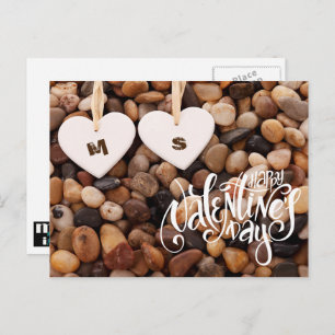 Happy Valentine's Day. Two hearts on the Beach Holiday Postcard