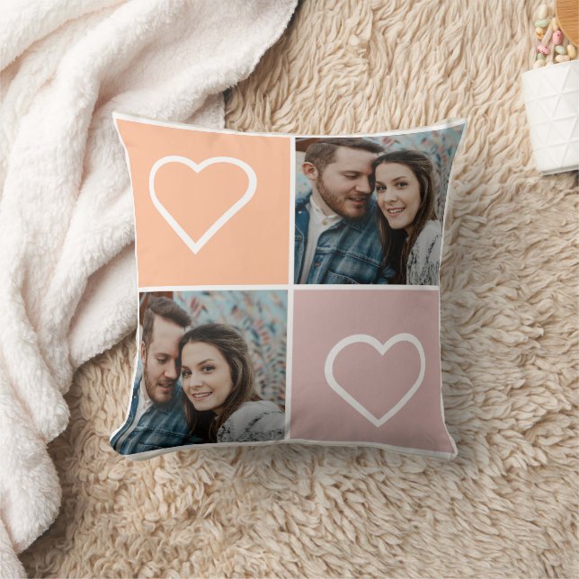 Happy Valentines Day Two Photo Collage  Throw Pillow (Blanket)