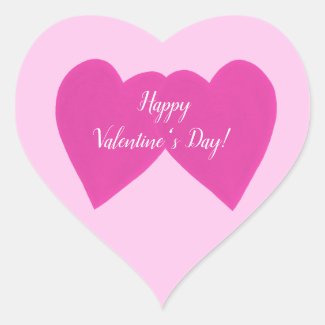 Happy Valentines Day Two Pink Hearts Stickers