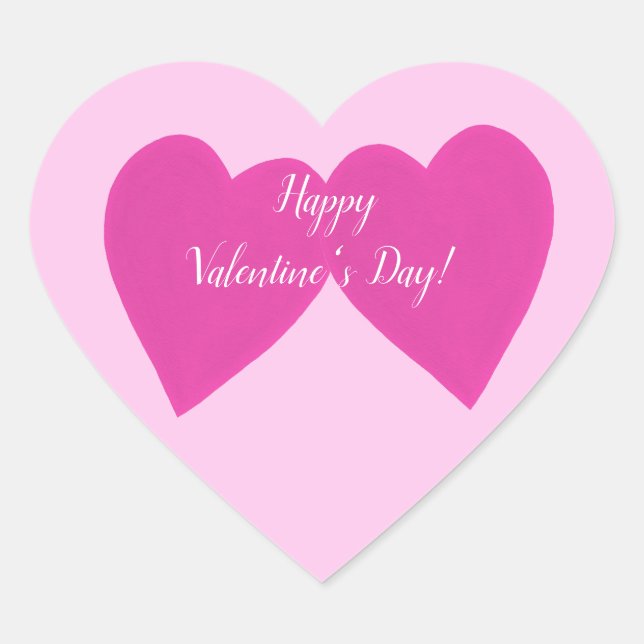 Happy Valentines Day Two Pink Hearts Stickers (Front)