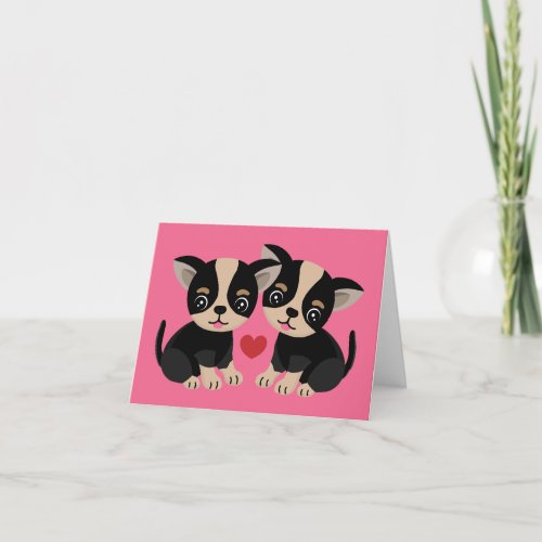 Happy Valentines Day  Two Puppies Thank You Card