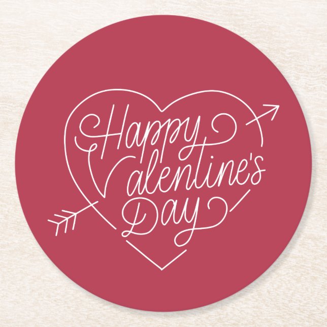 Happy Valentine's Day Typography | Paper Coaster (Front)