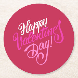 Happy Valentine's Day Typography Paper Coaster