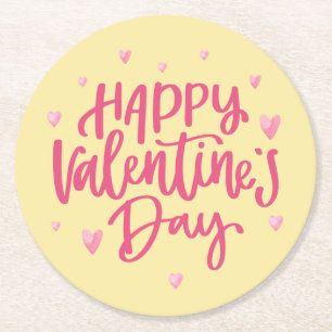 Happy Valentine's Day Typography Paper Coaster