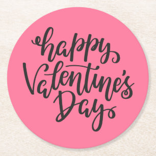 Happy Valentine's Day Typography Paper Coaster