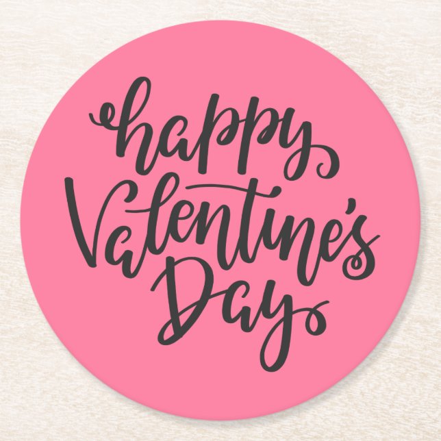 Happy Valentine's Day Typography | Paper Coaster (Front)