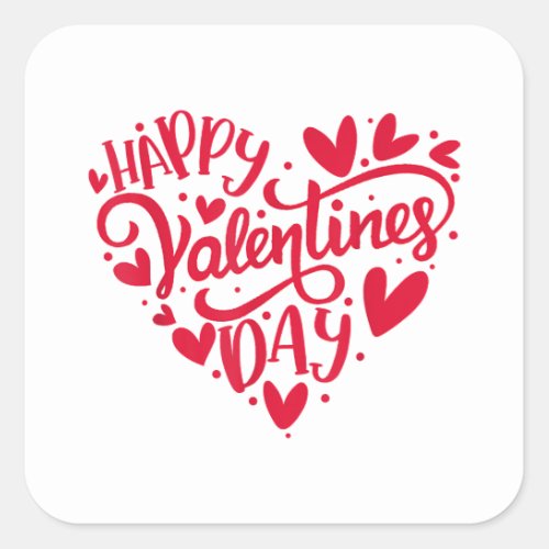 Happy Valentines Day Valentine Heart Shape Square Sticker
