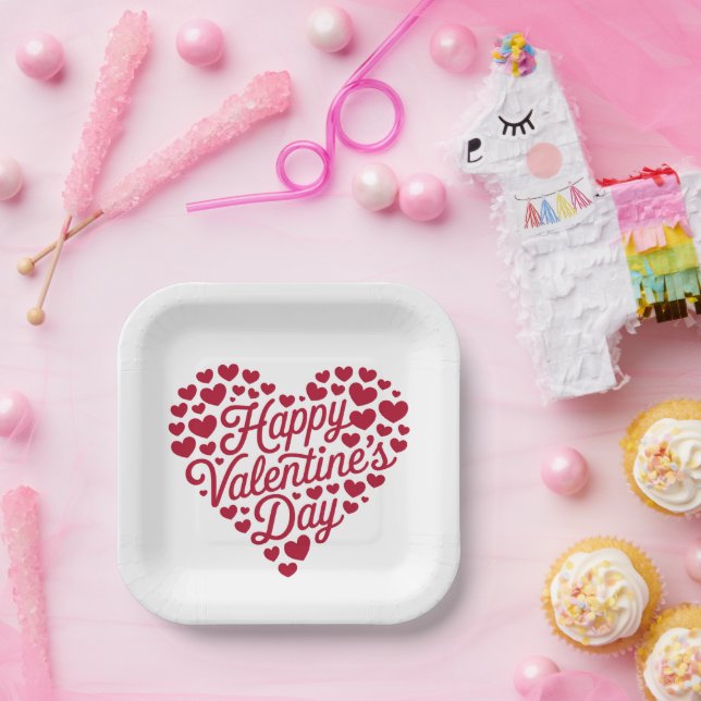 Happy Valentines Day Valentine Love Heart Paper Plates (Party)