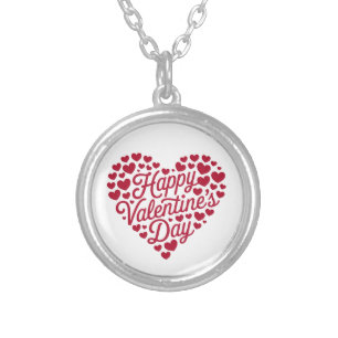 Happy Valentines Day Valentine Love Heart Silver Plated Necklace