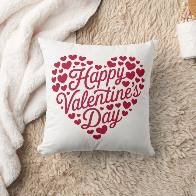 Happy Valentines Day Valentine Love Heart Throw Pillow (Blanket)