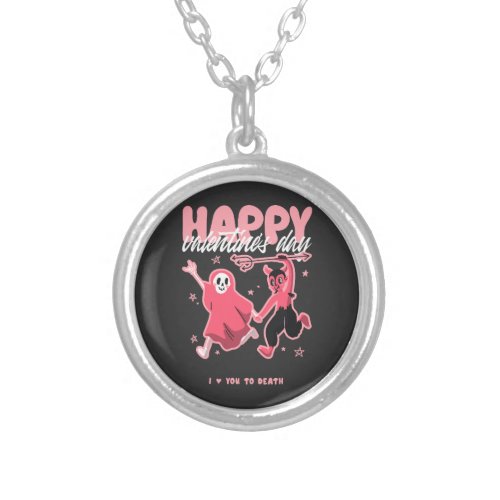 Happy Valentines Day Valentines Day Ghost Funny Silver Plated Necklace