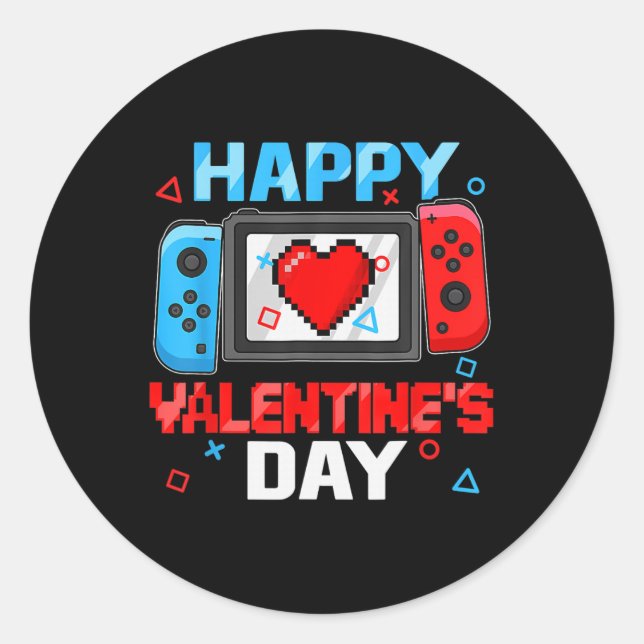 Happy Valentines Day Video Game Controller Heart T Classic Round Sticker (Front)