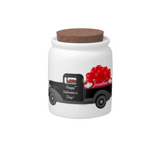 Happy Valentines Day Vintage Truck Money Candy Jar