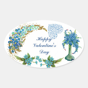 Happy Valentines Day Vintage Watercolor Floral Oval Sticker