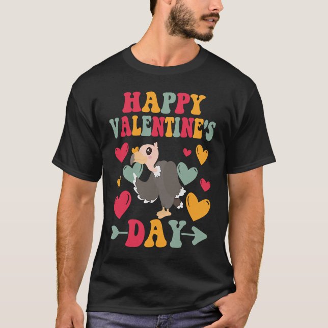 Happy Valentines Day Vulture Heart Love Groovy T-Shirt (Front)