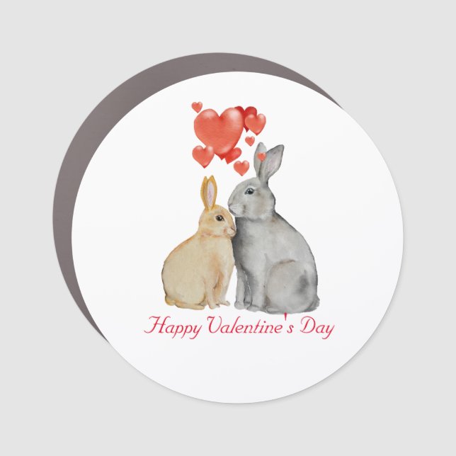 Happy Valentine's Day watercolor bunnies Car Magnet (Front)