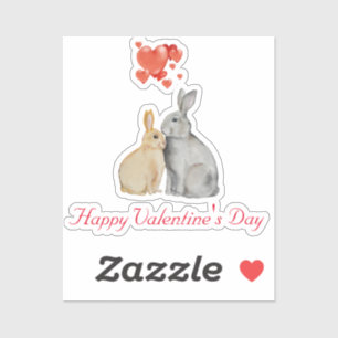 Happy Valentine's Day watercolor bunnies Sticker