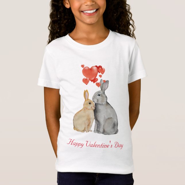 Happy Valentine's Day watercolor bunnies T-Shirt (Front)
