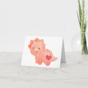 Happy Valentine's Day Watercolor Dinosaur & Heart Card