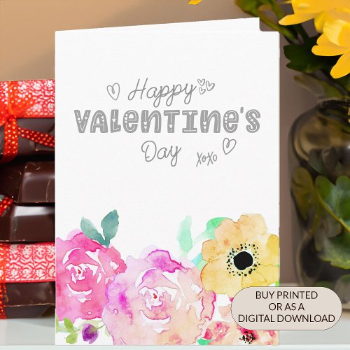 Happy Valentines Day Watercolor Floral Holiday Card