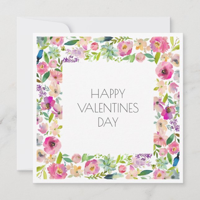 Happy Valentines Day Watercolor Floral Pink Sweet (Front)