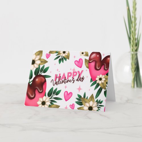 Happy Valentines Day Watercolor Flowers and Hearts Holiday Card