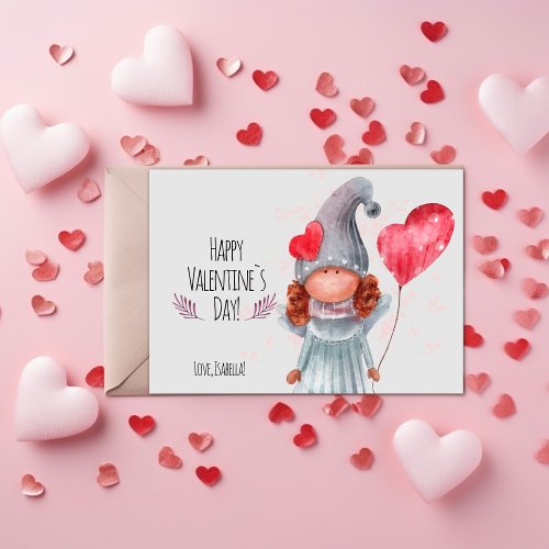 Happy Valentines Day Watercolor Girly Gnome Pun Holiday Card