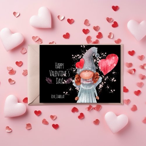 Happy Valentines Day Watercolor Girly Gnome Pun Holiday Card