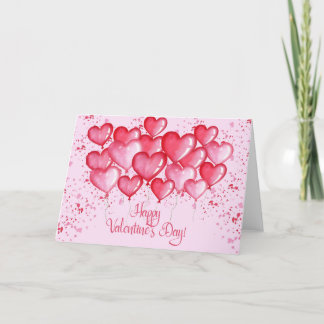 Happy Valentine's Day - Watercolor Heart Balloons Holiday Card