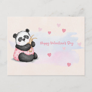 Happy Valentine's Day Watercolor Heart Panda Bunny Postcard