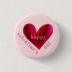 Happy Valentine's Day Watercolor Heart Pinback Button