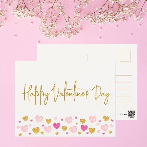 Happy Valentines DayWatercolor Hearts Postcard